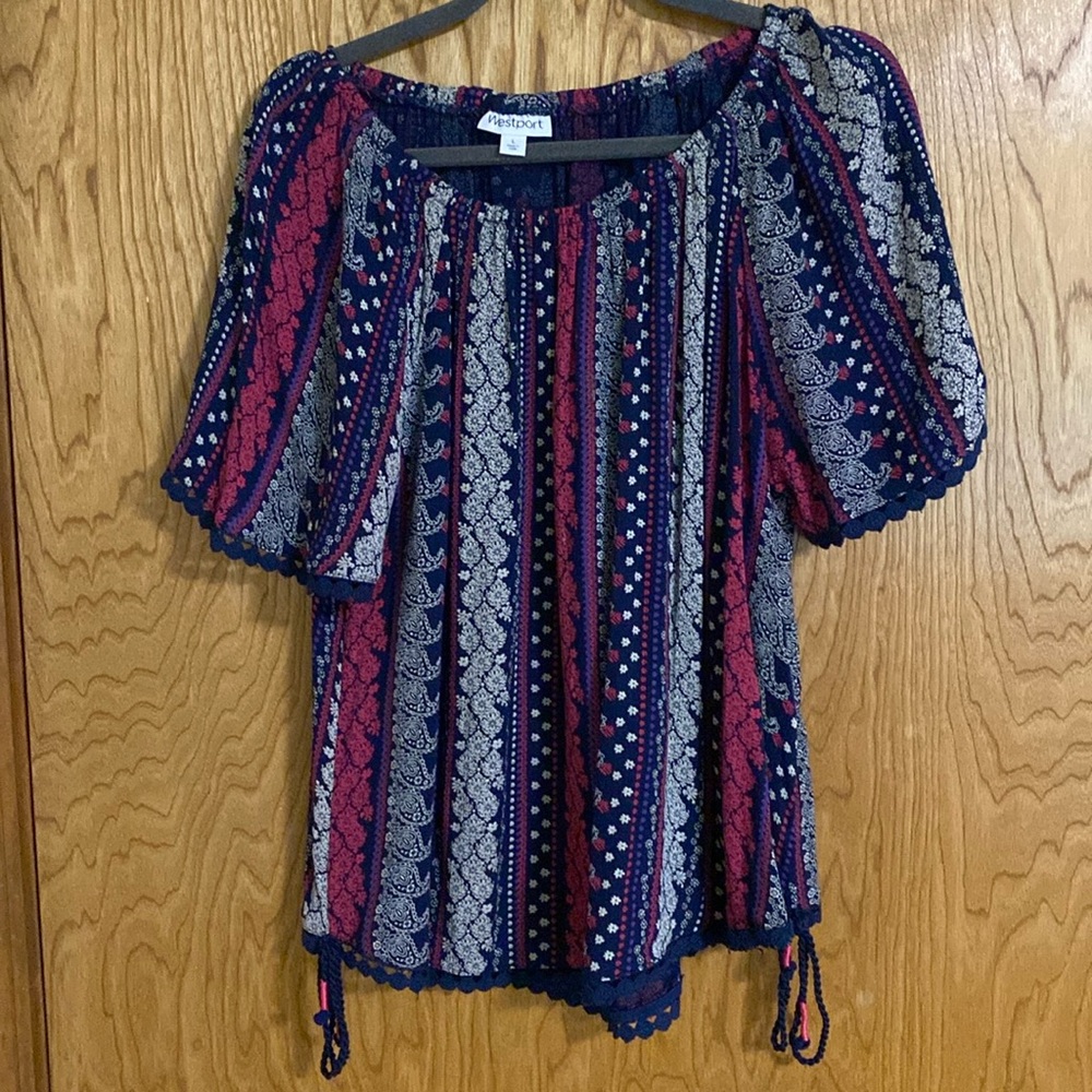 Dressbarn/Westport Multicolor Top Large 100% Rayon Round Neck with ties on sides